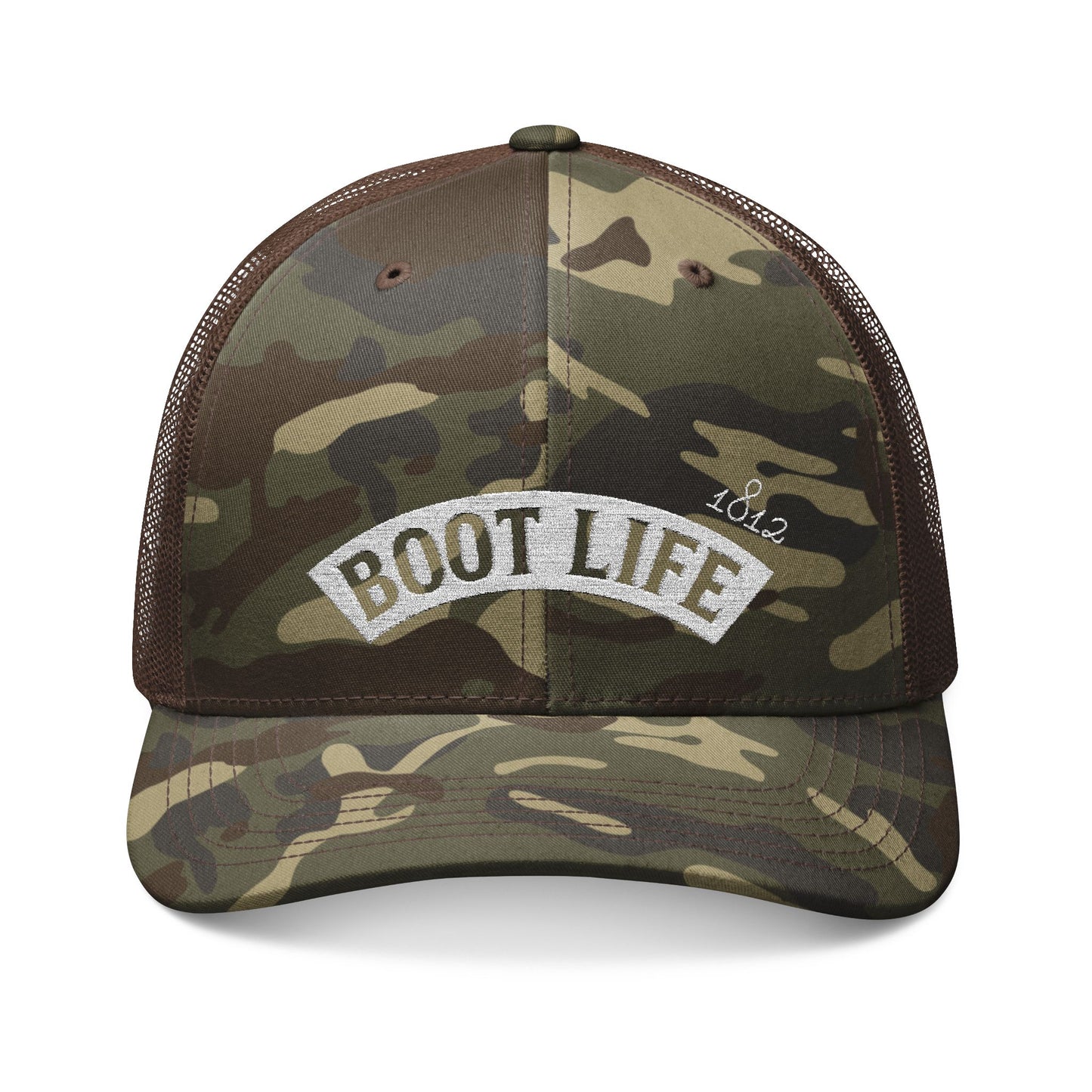 Camouflage Trucker Hat with 'BOOTLIFE' Embroidery | Outdoor & Casual Style