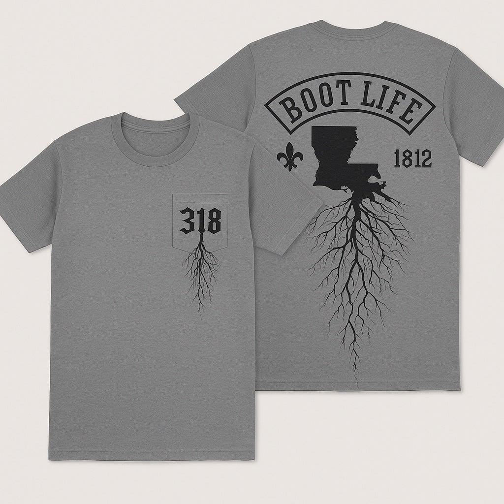 318 Big Legacy Tee front and back mockup in grey