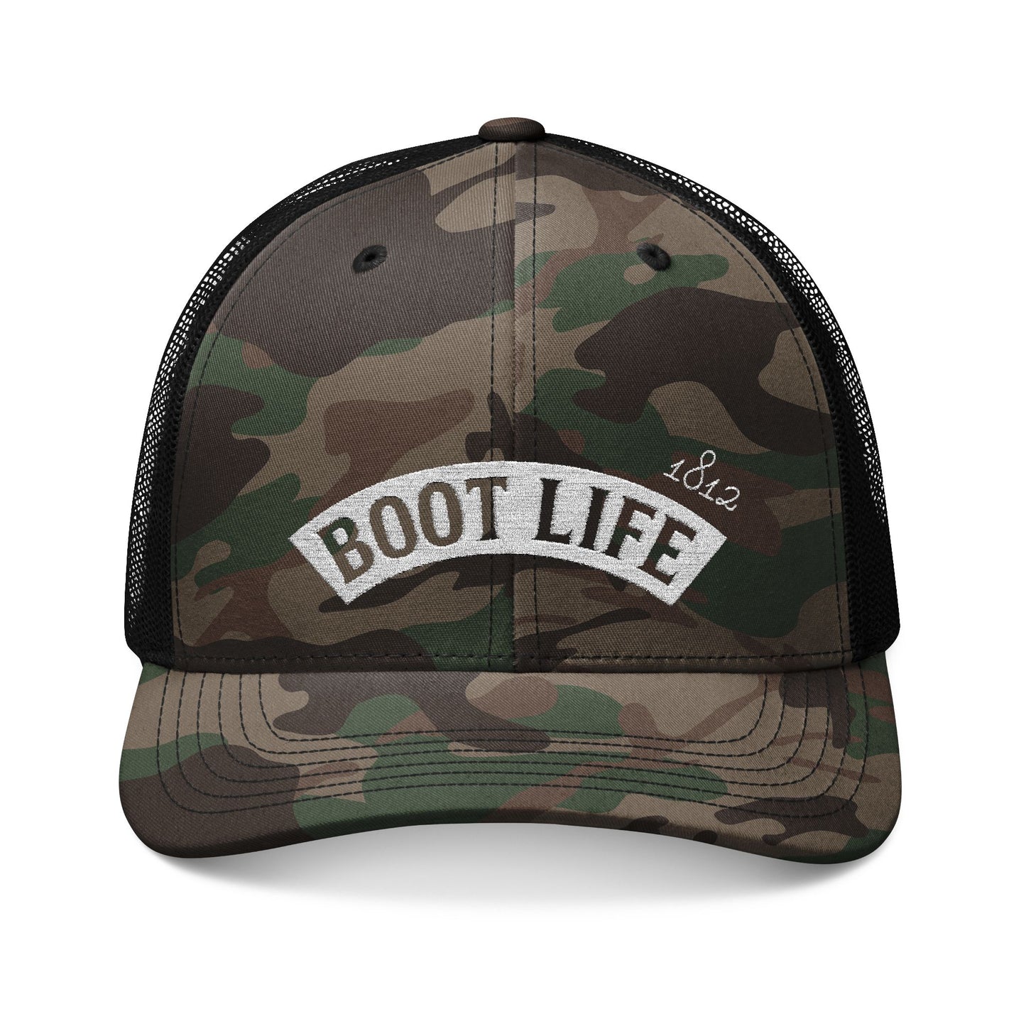 Camouflage Trucker Hat with 'BOOTLIFE' Embroidery | Outdoor & Casual Style